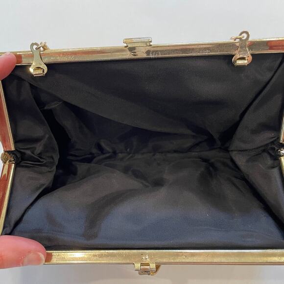 Vintage Gold Metallic Clutch with Chain/Handle, Evening Bag, Glam, Glitter - Picture 6 of 10